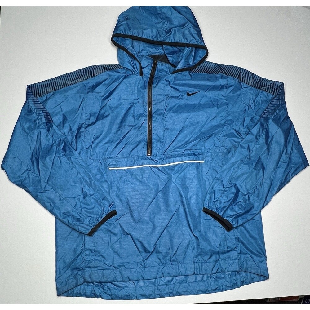 Nike Blue Hooded  Y2K Windbreaker Pullover Anorak Jacket Reflective Running Sz L